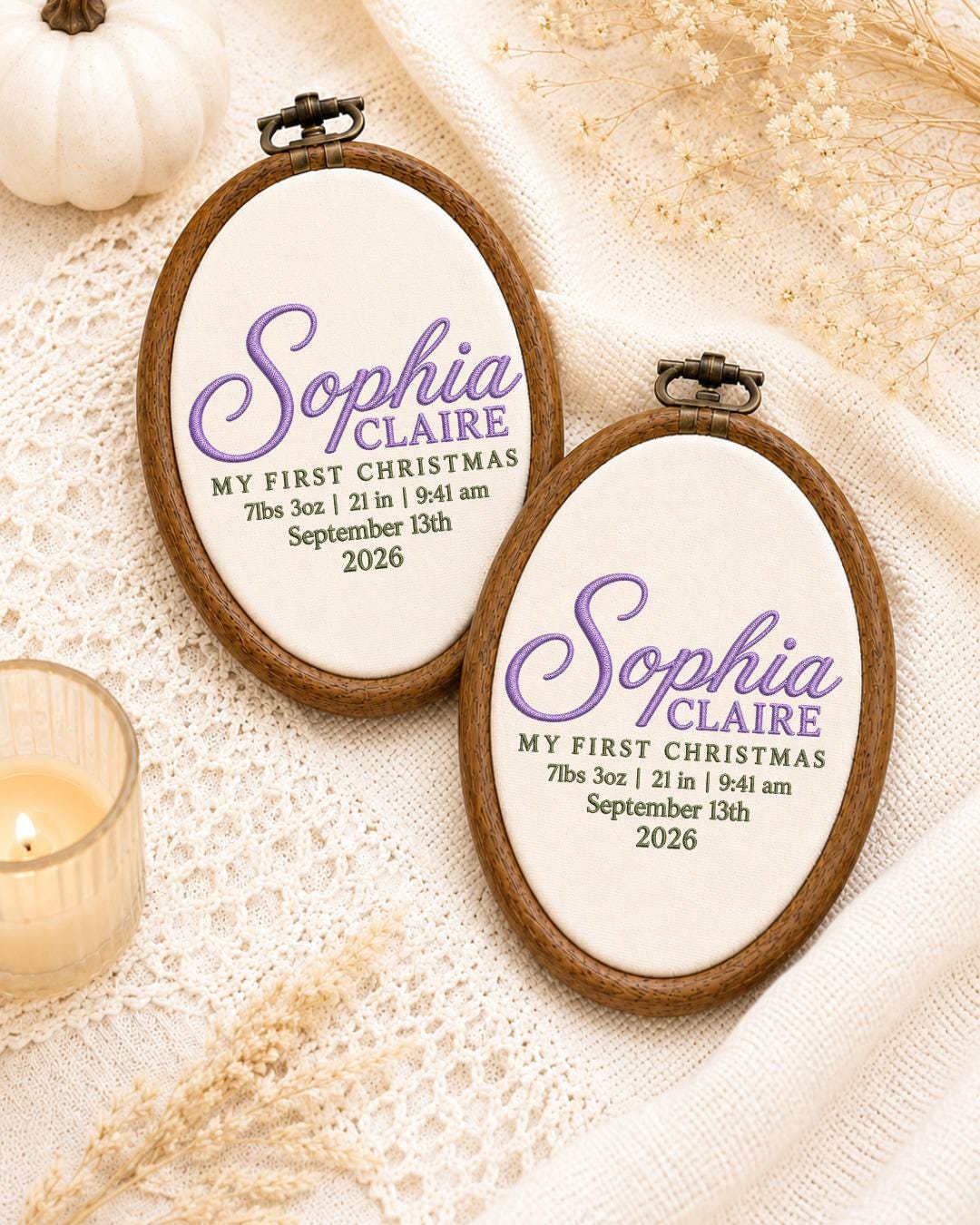 Personalized Baby First Christmas Embroidered Ornament, Custom Birth Stats Name Hoop, Newborn Christmas Keepsake, Baby Girl Gift