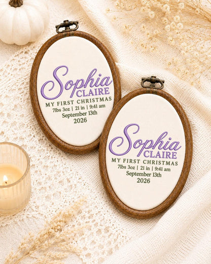 Personalized Baby First Christmas Embroidered Ornament, Custom Birth Stats Name Hoop, Newborn Christmas Keepsake, Baby Girl Gift