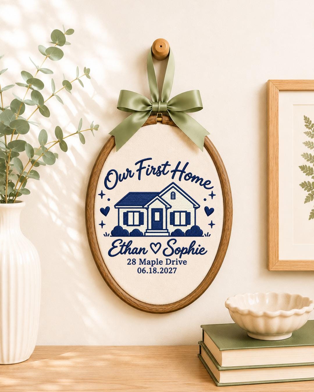 Personalized First Home Embroidered Ornament, Custom Couple Names House Hoop, New Home Gift, Housewarming Keepsake, Closing Gift