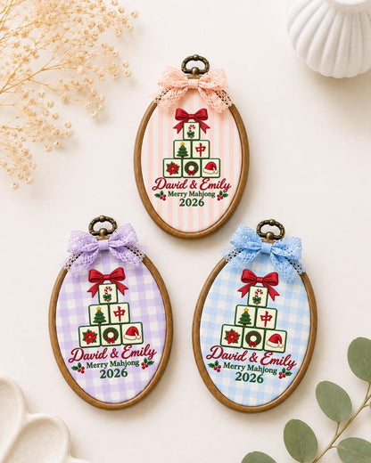 Personalized Mahjong Christmas Embroidered Ornament, Custom Couple Names Hoop, Mahjong Lover Gift, Holiday Keepsake, Christmas 2026