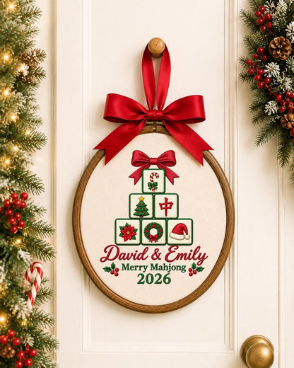 Personalized Mahjong Christmas Embroidered Ornament, Custom Couple Names Hoop, Mahjong Lover Gift, Holiday Keepsake, Christmas 2026
