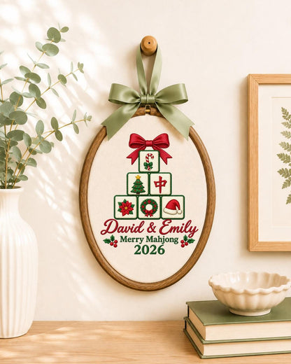 Personalized Mahjong Christmas Embroidered Ornament, Custom Couple Names Hoop, Mahjong Lover Gift, Holiday Keepsake, Christmas 2026