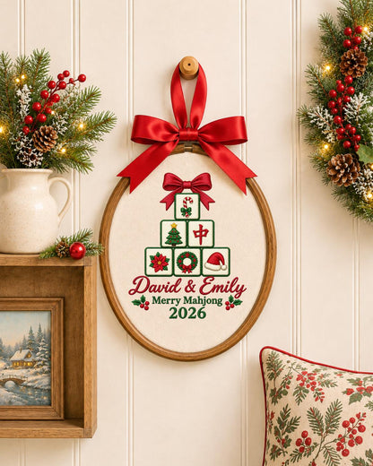 Personalized Mahjong Christmas Embroidered Ornament, Custom Couple Names Hoop, Mahjong Lover Gift, Holiday Keepsake, Christmas 2026