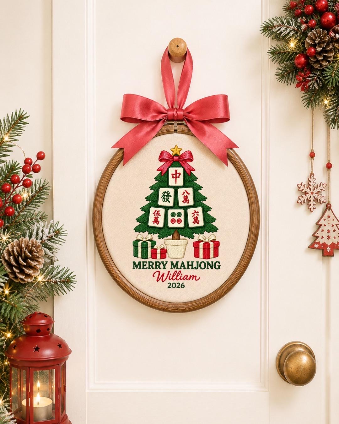 Personalized Mahjong Christmas Embroidered Ornament, Custom Mahjong Player Gift, Merry Mahjong Ornament, Christmas Tree Keepsake