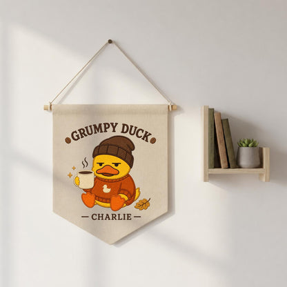 Personalized Grumpy Duck Banner, Charlie Coffee Embroidery Wall Hanging, Funny Farmhouse Decor, Cute Animal Pennant, Custom Gift