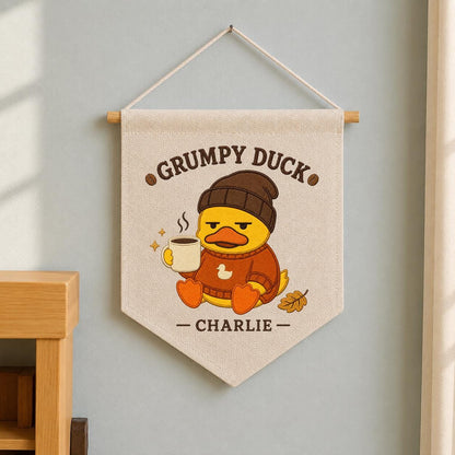 Personalized Grumpy Duck Banner, Charlie Coffee Embroidery Wall Hanging, Funny Farmhouse Decor, Cute Animal Pennant, Custom Gift