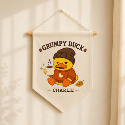 Personalized Grumpy Duck Banner, Charlie Coffee Embroidery Wall Hanging, Funny Farmhouse Decor, Cute Animal Pennant, Custom Gift
