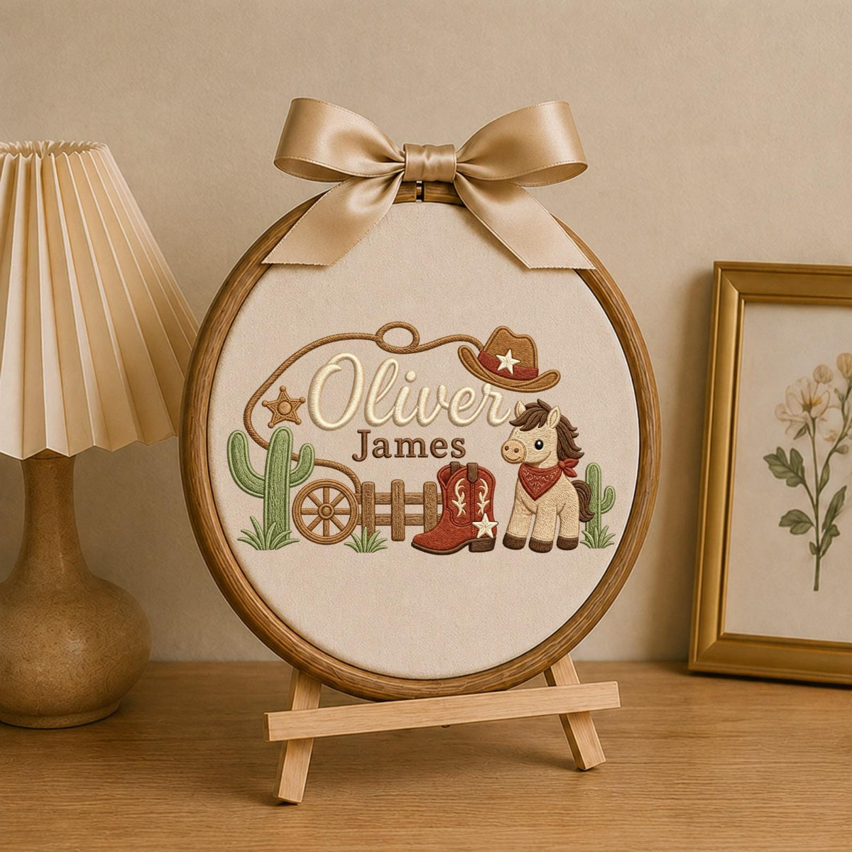 Personalized Cowboy Baby Embroidered Ornament, Custom Western Name Hoop, Horse Nursery Decor, Baby Boy Keepsake, Cowboy Baby Gift