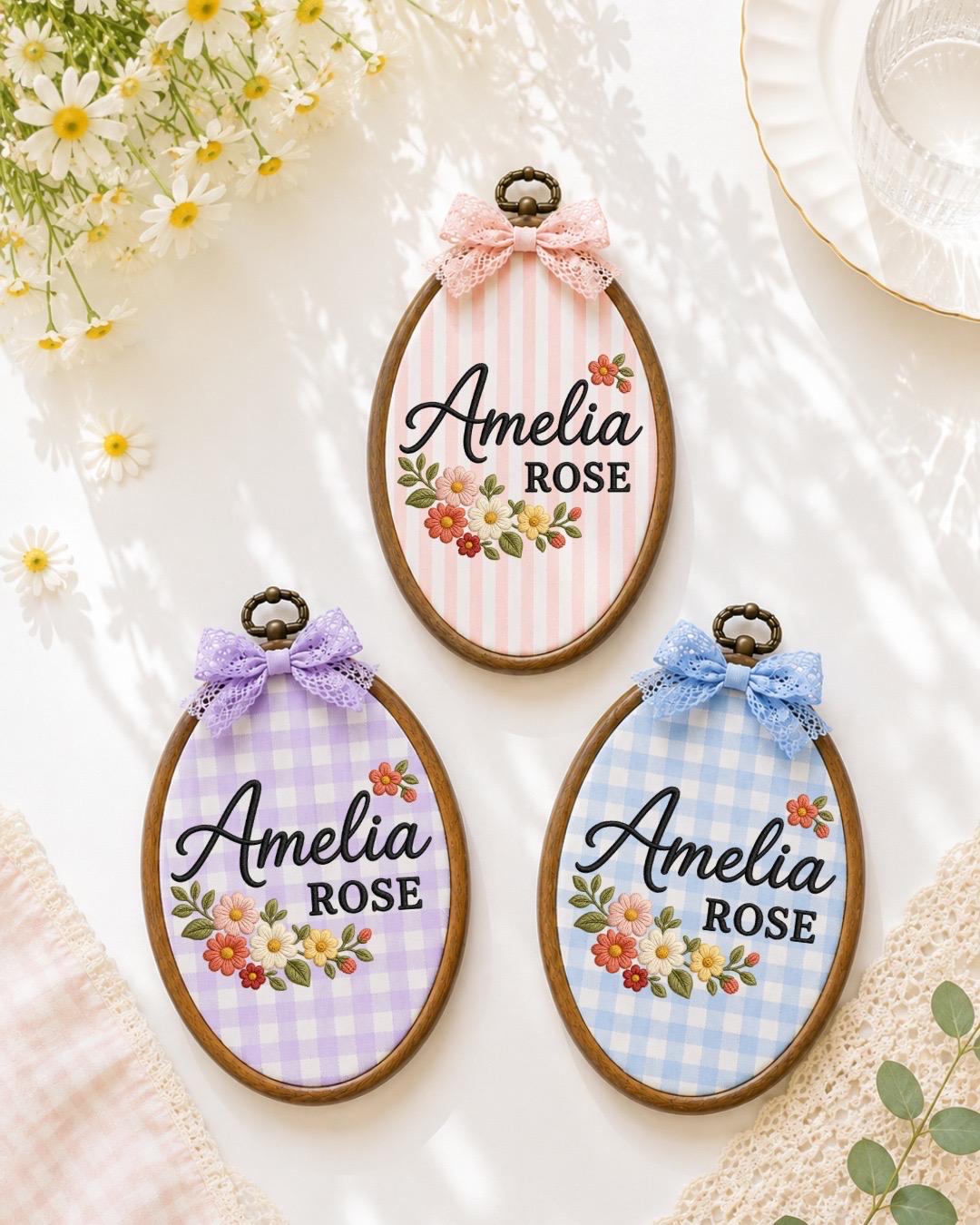 Personalized Floral Name Embroidered Ornament, Custom Baby Name Hoop, Wildflower Nursery Decor, Baby Girl Gift, Personalized Name Keepsake