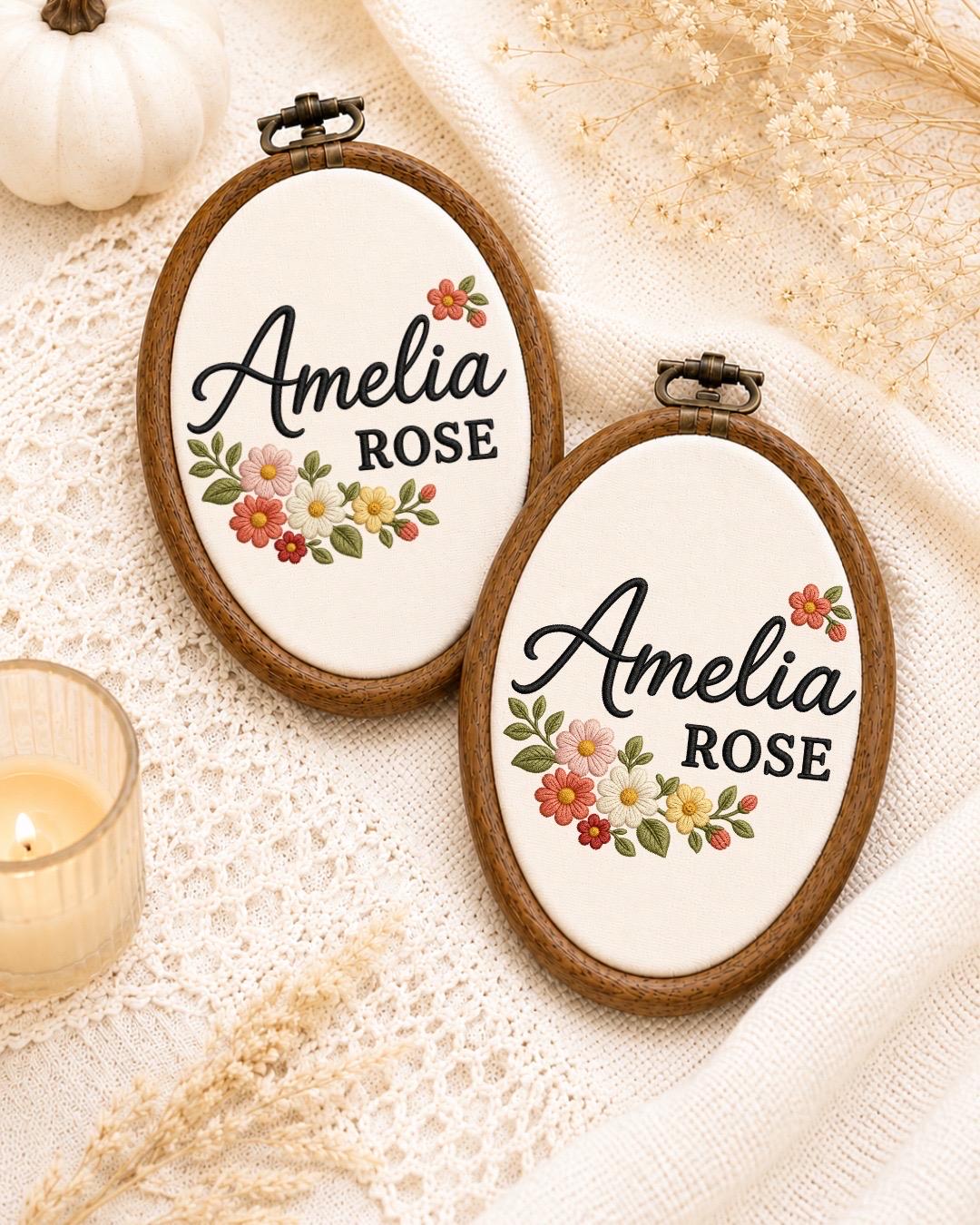 Personalized Floral Name Embroidered Ornament, Custom Baby Name Hoop, Wildflower Nursery Decor, Baby Girl Gift, Personalized Name Keepsake