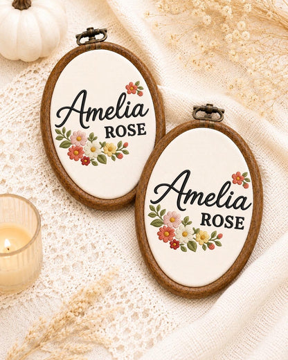 Personalized Floral Name Embroidered Ornament, Custom Baby Name Hoop, Wildflower Nursery Decor, Baby Girl Gift, Personalized Name Keepsake
