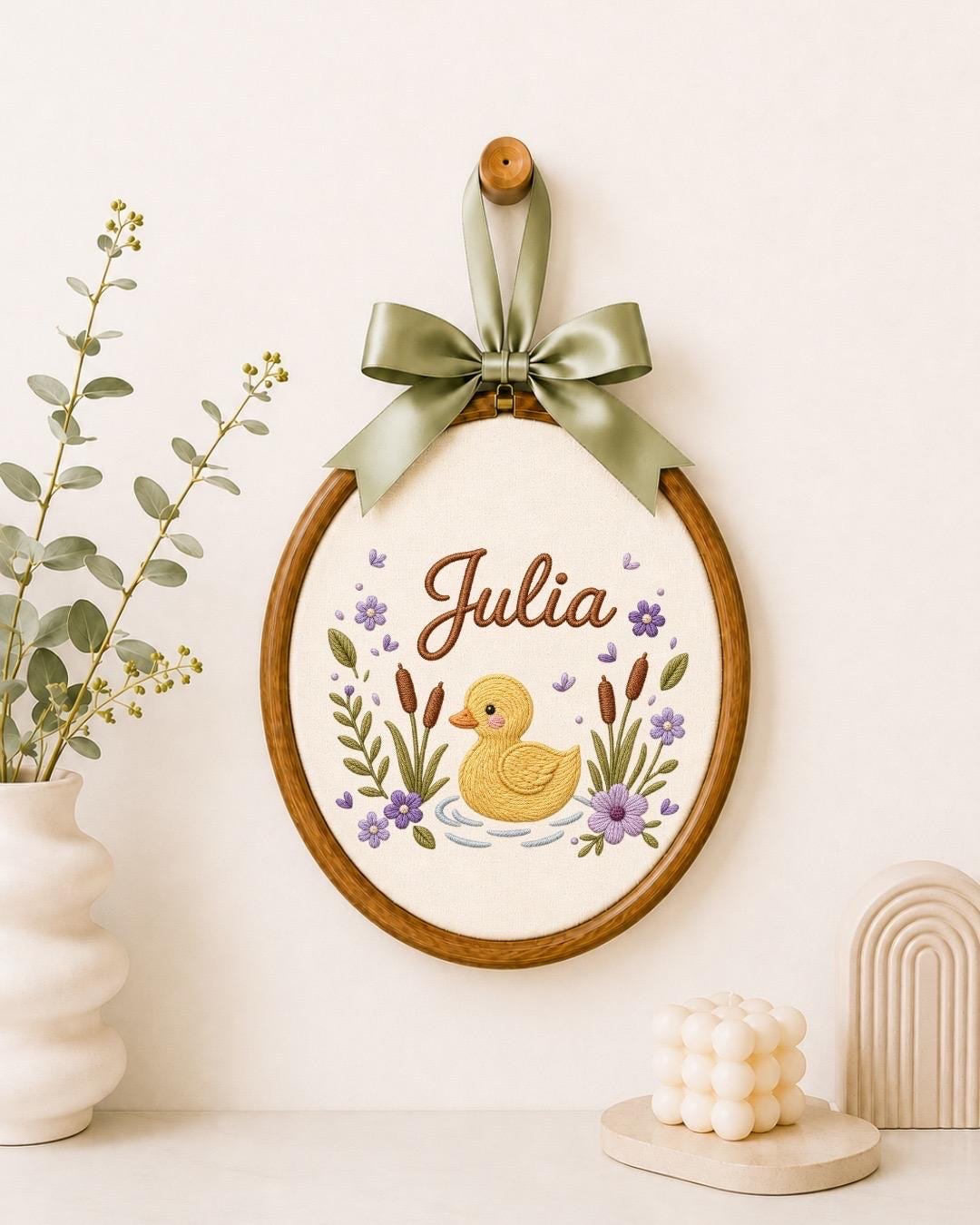 Personalized Duck Baby Embroidered Ornament, Custom Baby Name Hoop, Floral Nursery Decor, Baby Girl Gift, Newborn Keepsake