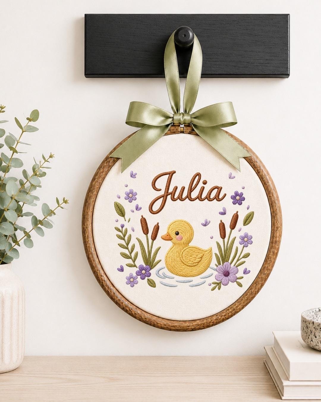 Personalized Duck Baby Embroidered Ornament, Custom Baby Name Hoop, Floral Nursery Decor, Baby Girl Gift, Newborn Keepsake