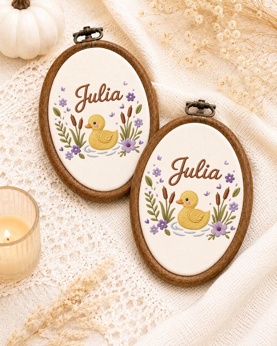 Personalized Duck Baby Embroidered Ornament, Custom Baby Name Hoop, Floral Nursery Decor, Baby Girl Gift, Newborn Keepsake