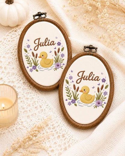 Personalized Duck Baby Embroidered Ornament, Custom Baby Name Hoop, Floral Nursery Decor, Baby Girl Gift, Newborn Keepsake