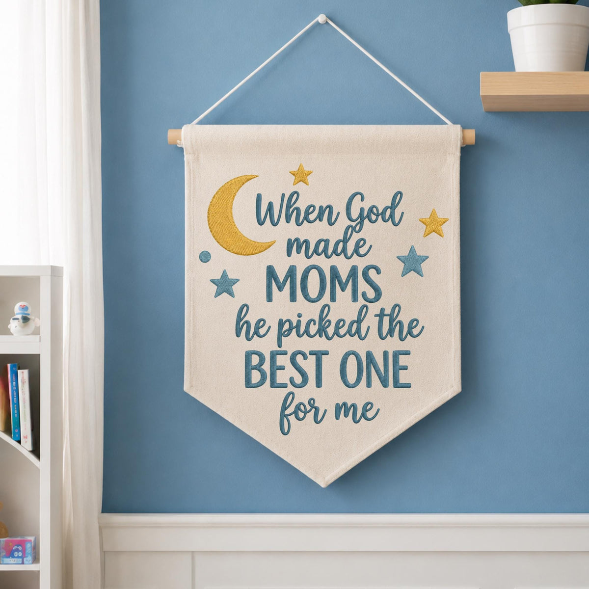 When God Made Moms Embroidered Banner, Christian Mom Gift, Mother’s Day Wall Hanging, Religious Home Decor, Gift for Mom from Child