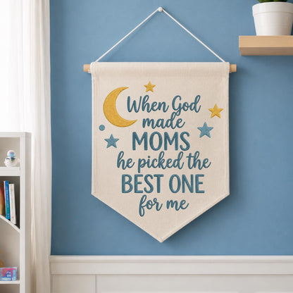 When God Made Moms Embroidered Banner, Christian Mom Gift, Mother’s Day Wall Hanging, Religious Home Decor, Gift for Mom from Child