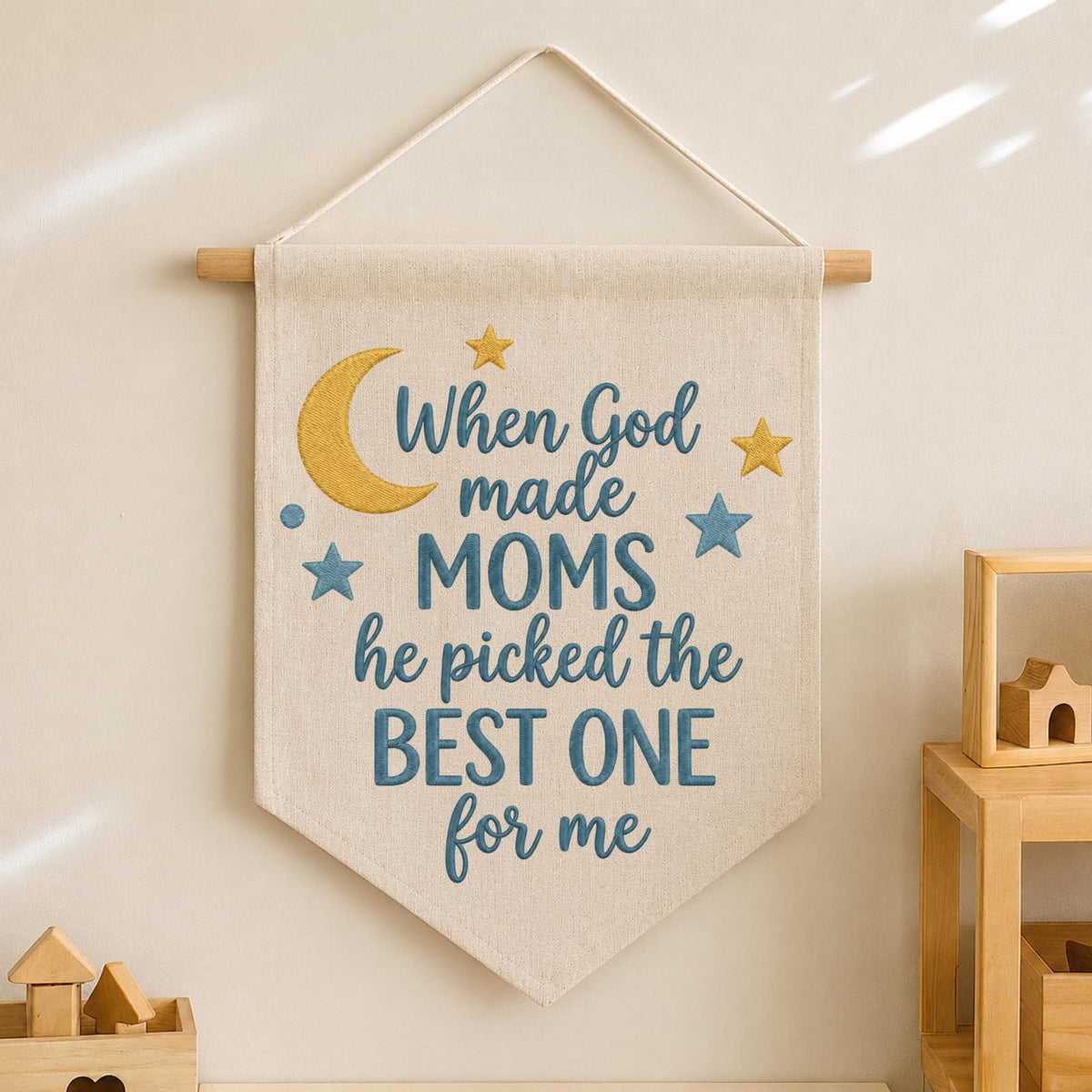When God Made Moms Embroidered Banner, Christian Mom Gift, Mother’s Day Wall Hanging, Religious Home Decor, Gift for Mom from Child