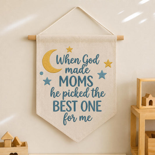 When God Made Moms Embroidered Banner, Christian Mom Gift, Mother’s Day Wall Hanging, Religious Home Decor, Gift for Mom from Child