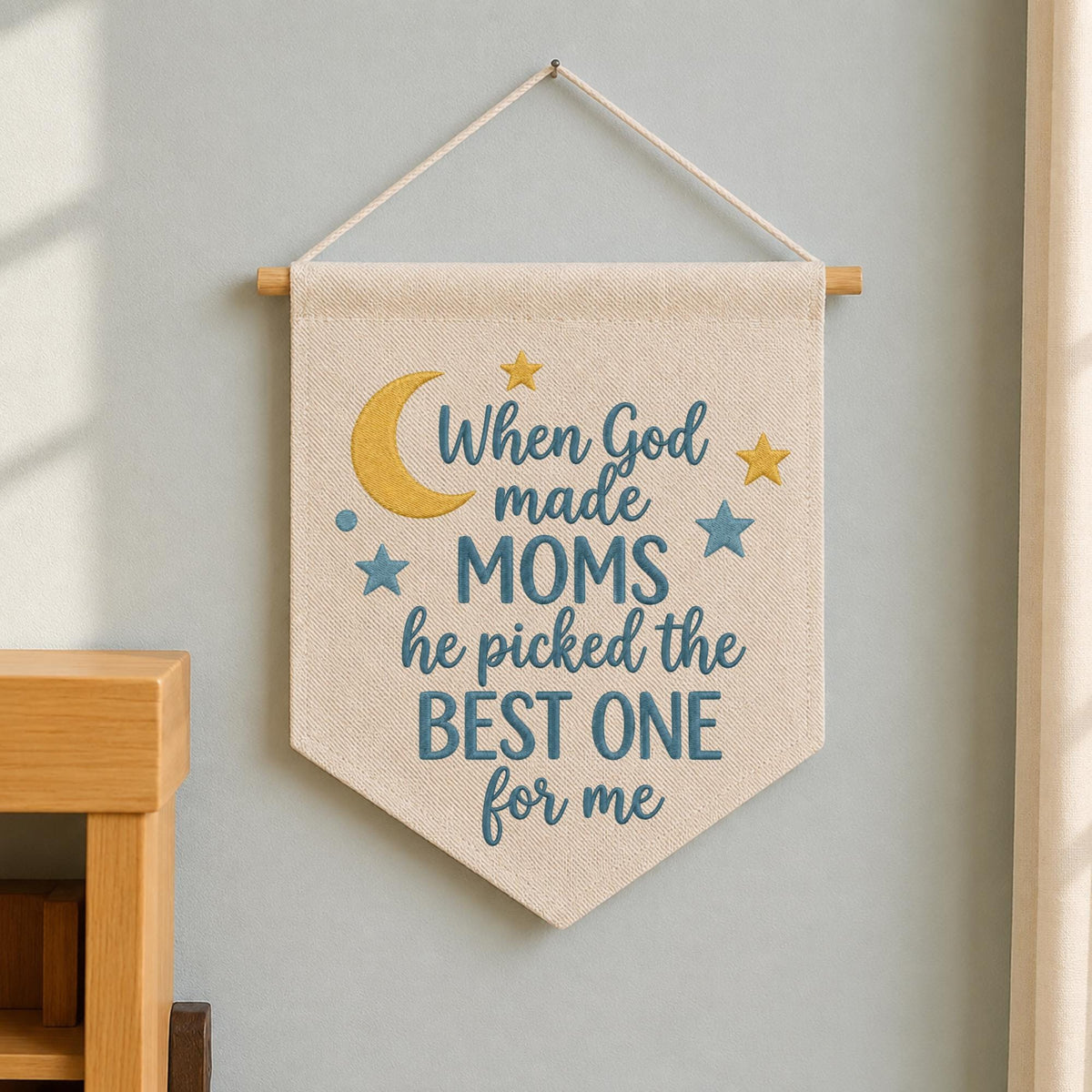 When God Made Moms Embroidered Banner, Christian Mom Gift, Mother’s Day Wall Hanging, Religious Home Decor, Gift for Mom from Child
