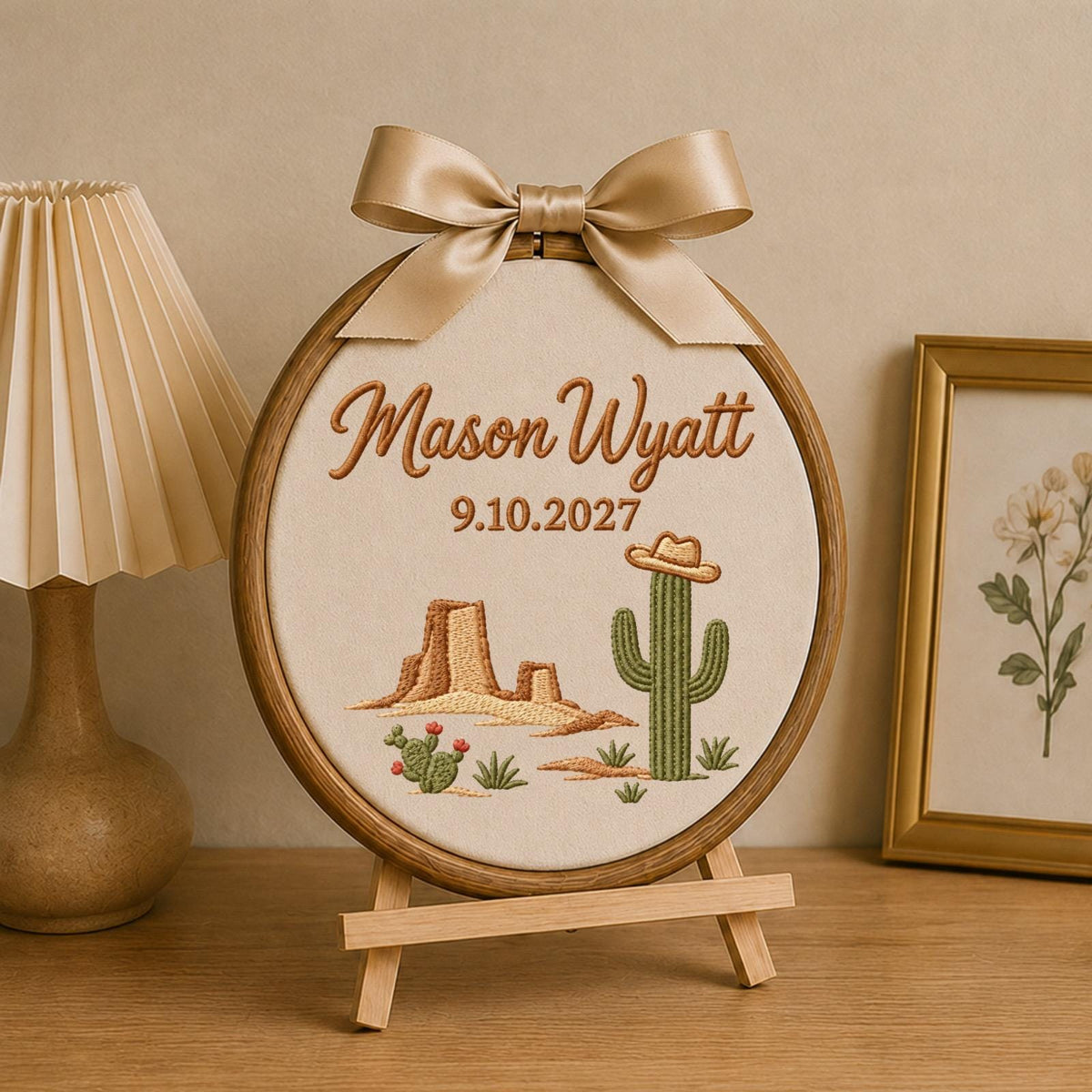 Personalized Western Cactus Embroidered Ornament, Custom Name Desert Keepsake, Cowboy Nursery Decor, Southwestern Baby Gift, Western