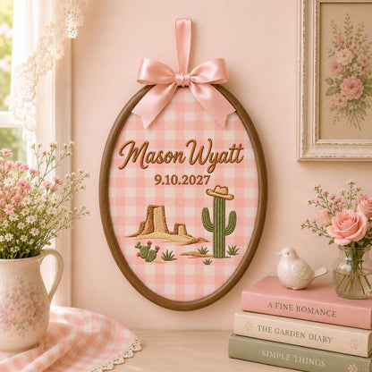 Personalized Western Cactus Embroidered Ornament, Custom Name Desert Keepsake, Cowboy Nursery Decor, Southwestern Baby Gift, Western