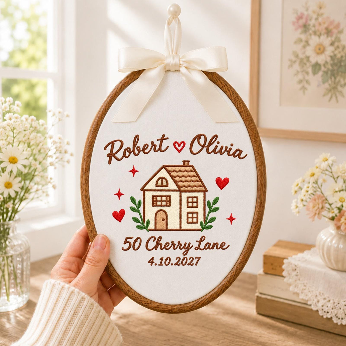 Personalized New Home Embroidered Ornament, Custom Couple Name Housewarming Keepsake, First Home Gift, New Homeowner Ornament