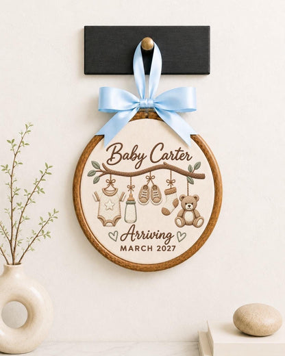 Personalized Pregnancy Announcement Embroidered Ornament, Custom Baby Name Keepsake, Baby Coming 2027 Gift, Expecting Parents Nursery Decor