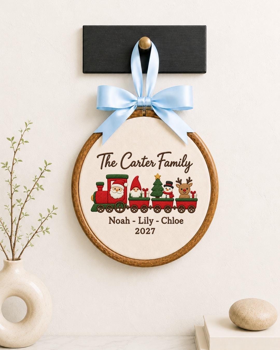 Personalized Family Christmas Embroidered Ornament, Custom Family Name Train Ornament, Christmas Family Keepsake, Holiday Gift