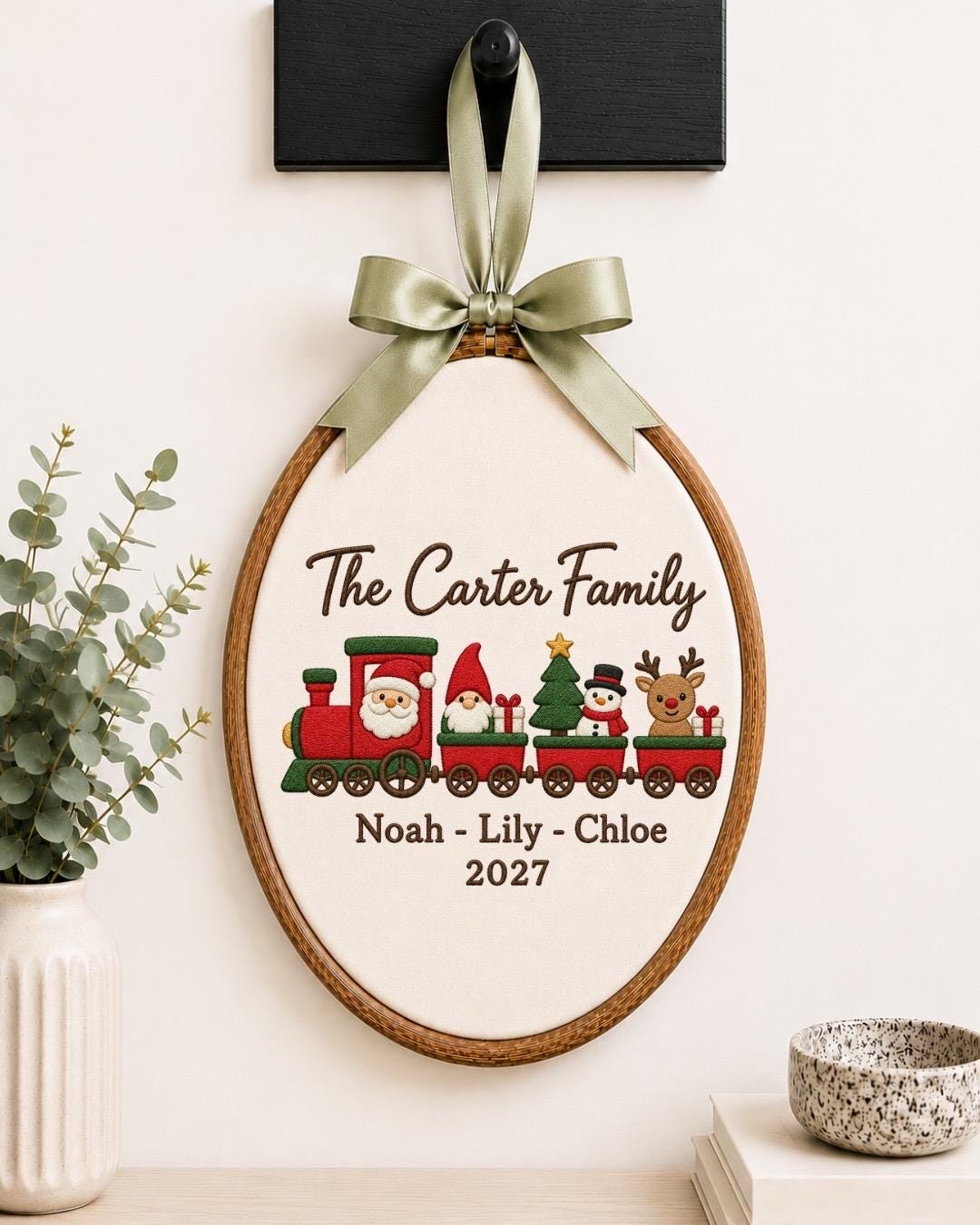 Personalized Family Christmas Embroidered Ornament, Custom Family Name Train Ornament, Christmas Family Keepsake, Holiday Gift