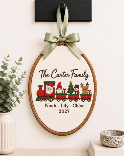 Personalized Family Christmas Embroidered Ornament, Custom Family Name Train Ornament, Christmas Family Keepsake, Holiday Gift