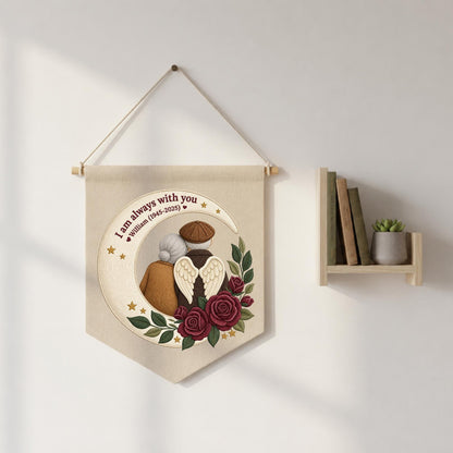 Personalized Embroidered Memorial Banner, In Loving Memory Wall Hanging, Angel Wings Moon Keepsake, Sympathy Gift for Loss of Loved One