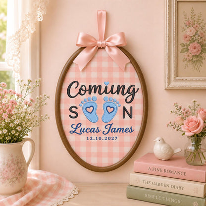 Personalized Pregnancy Announcement Embroidered Ornament, Coming Soon Baby Boy Keepsake, Custom Baby Name Reveal, Expecting Parents Gift