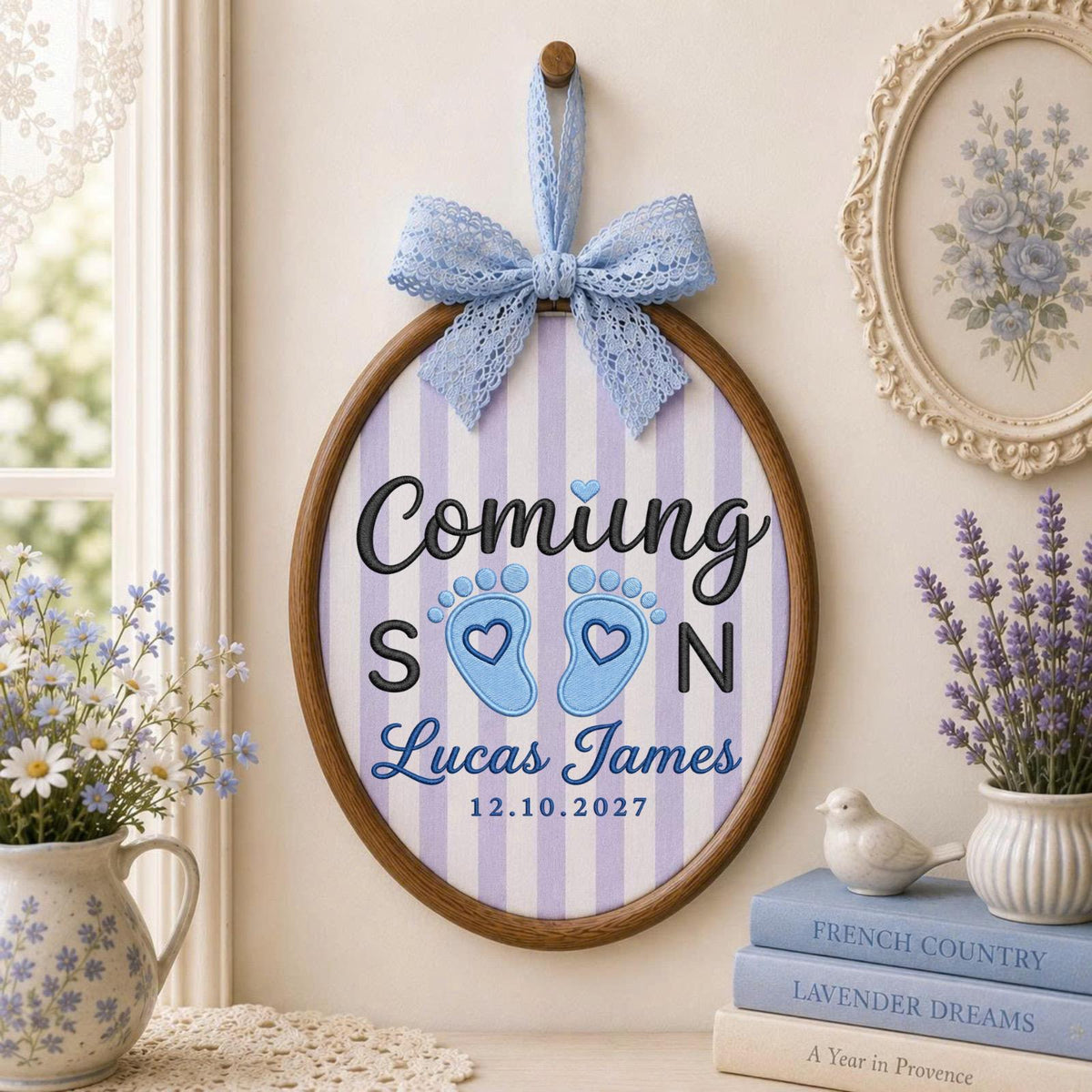 Personalized Pregnancy Announcement Embroidered Ornament, Coming Soon Baby Boy Keepsake, Custom Baby Name Reveal, Expecting Parents Gift
