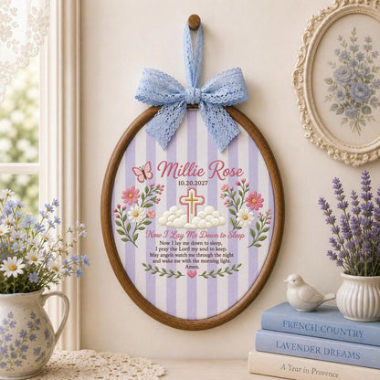 Personalized Baby Prayer Embroidered Ornament, Now I Lay Me Down to Sleep, Custom Christian Baby Name, Baptism Gift, Nursery Keepsake