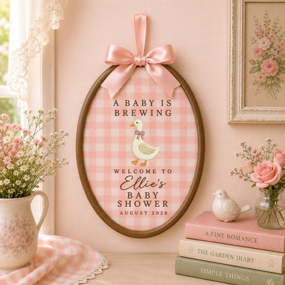 Personalized Baby Shower Embroidered Ornament, A Baby Is Brewing Duck Sign, Custom Baby Shower Decor, Baby Girl Welcome Keepsake