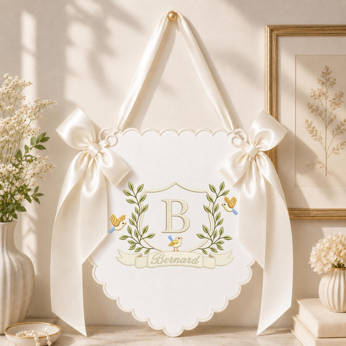 Personalized Baby Name Embroidered Wall Hanging, Monogram Nursery Banner, Custom Baby Boy Name Sign, Blue Nursery Decor, Baby Shower Gift