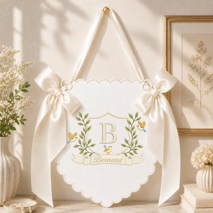Personalized Baby Name Embroidered Wall Hanging, Monogram Nursery Banner, Custom Baby Boy Name Sign, Blue Nursery Decor, Baby Shower Gift