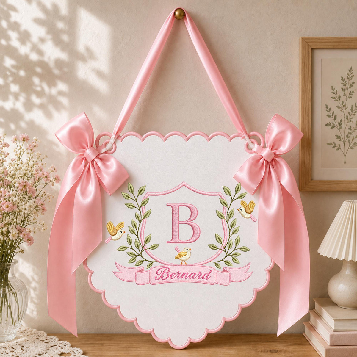 Personalized Baby Name Embroidered Wall Hanging, Monogram Nursery Banner, Custom Baby Boy Name Sign, Blue Nursery Decor, Baby Shower Gift
