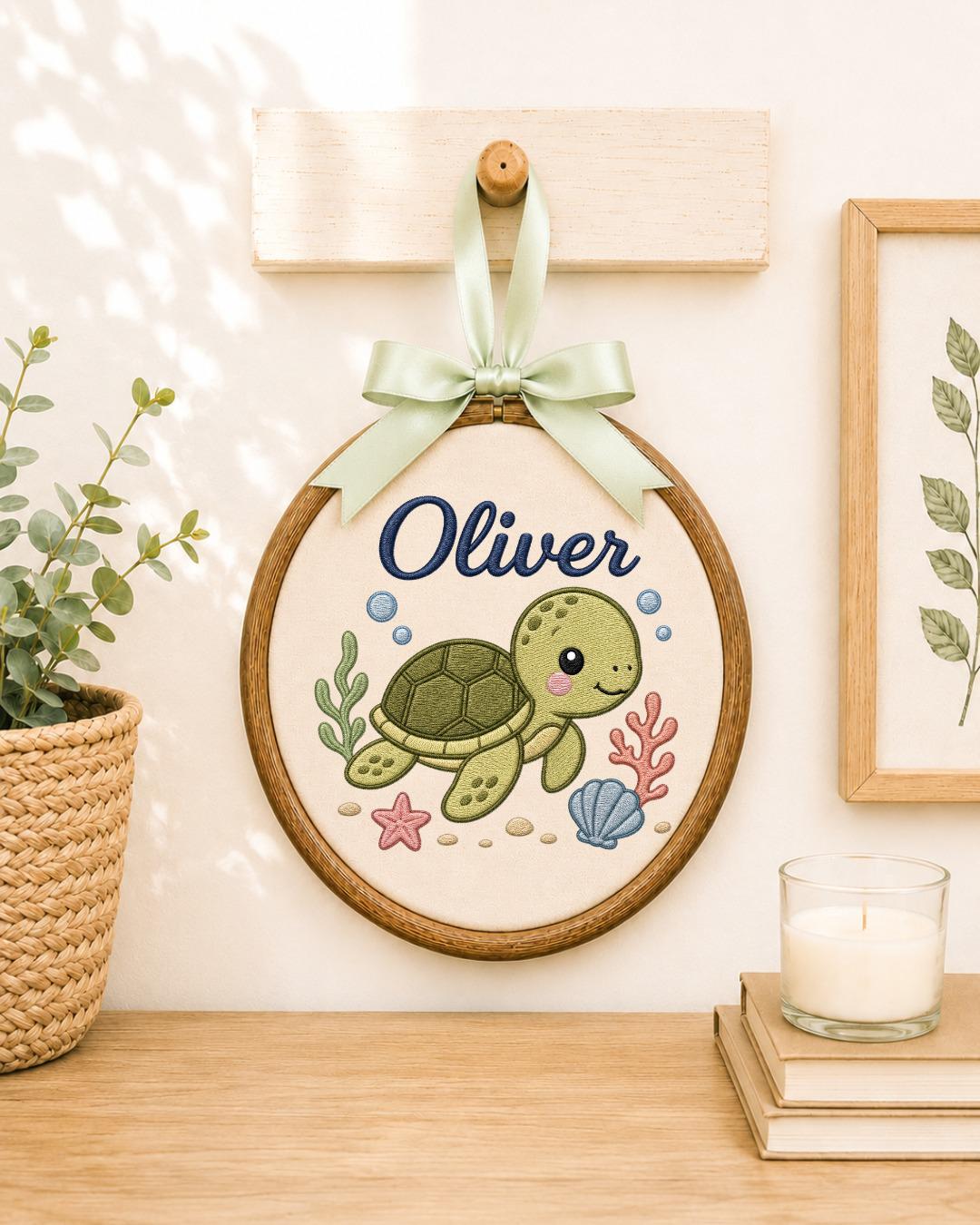 Personalized Sea Turtle Embroidered Ornament, Custom Baby Name Hoop, Ocean Nursery Decor, Under the Sea Baby Gift, Newborn Keepsake