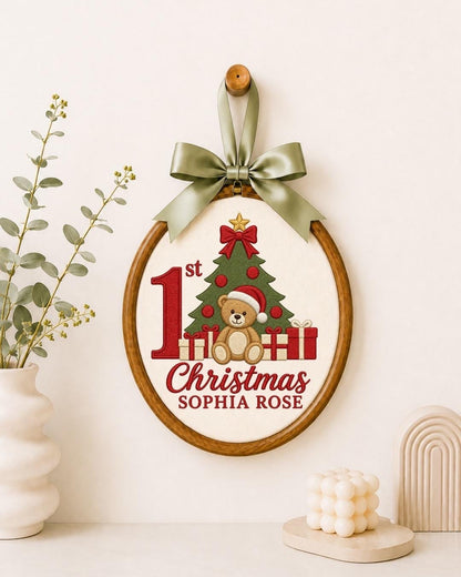Personalized First Christmas Embroidered Ornament, Baby First Christmas Gift, Custom Baby Name Ornament, Teddy Bear Christmas Keepsake