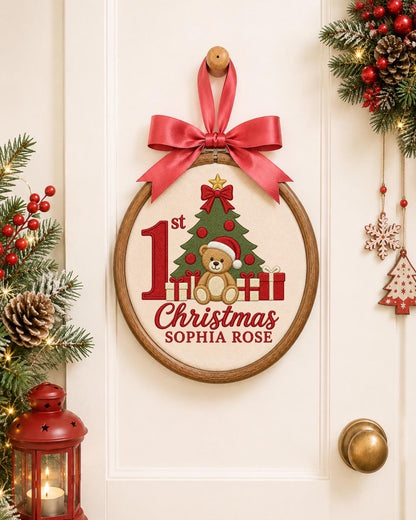 Personalized First Christmas Embroidered Ornament, Baby First Christmas Gift, Custom Baby Name Ornament, Teddy Bear Christmas Keepsake