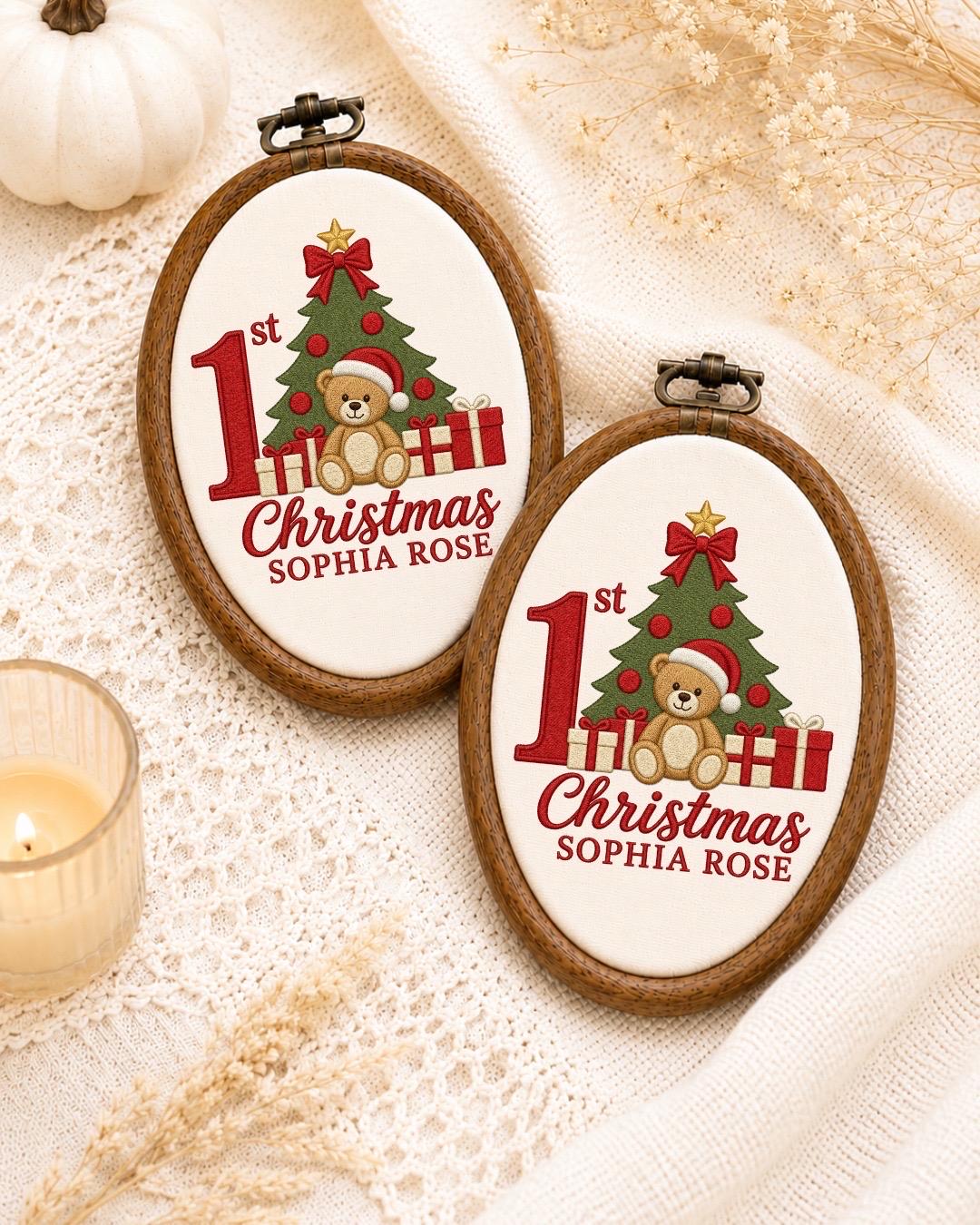 Personalized First Christmas Embroidered Ornament, Baby First Christmas Gift, Custom Baby Name Ornament, Teddy Bear Christmas Keepsake