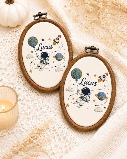 Personalized Astronaut Embroidered Ornament, Custom Baby Name Space Hoop, Outer Space Nursery Decor, Baby Boy Gift, Rocket Keepsake
