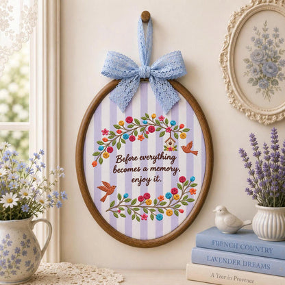 Personalized Floral Quote Embroidered Ornament, Inspirational Memory Keepsake, Bird & Flower Decor, Meaningful Gift for Her