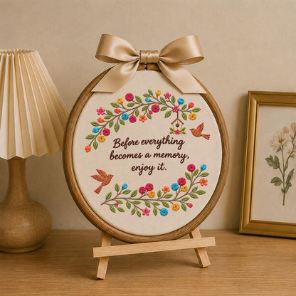 Personalized Floral Quote Embroidered Ornament, Inspirational Memory Keepsake, Bird & Flower Decor, Meaningful Gift for Her