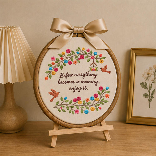 Personalized Floral Quote Embroidered Ornament, Inspirational Memory Keepsake, Bird & Flower Decor, Meaningful Gift for Her