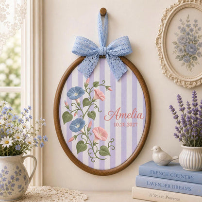 Personalized Morning Glory Embroidered Ornament, Custom Floral Baby Name Sign, Birth Flower Nursery Decor, Baby Girl Keepsake Gift