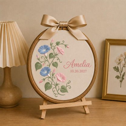 Personalized Morning Glory Embroidered Ornament, Custom Floral Baby Name Sign, Birth Flower Nursery Decor, Baby Girl Keepsake Gift