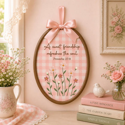 Personalized Friendship Embroidered Ornament, Proverbs 27:9 Bible Verse Gift, Christian Friend Keepsake, Wildflower Faith Decor